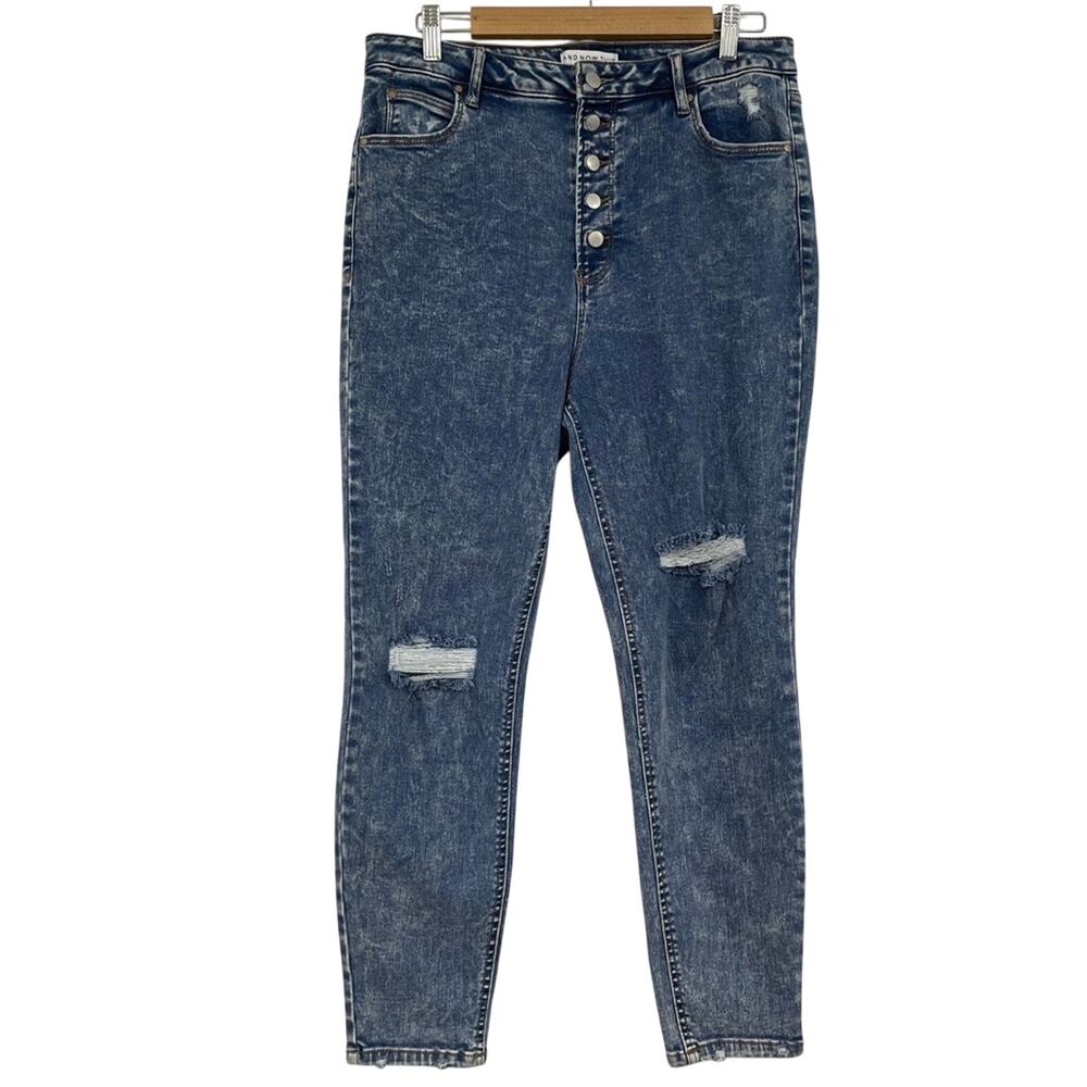 And Now This Womens Acid Wash Skinny Jeans 32 Stretch Button Fly Distressed Macy